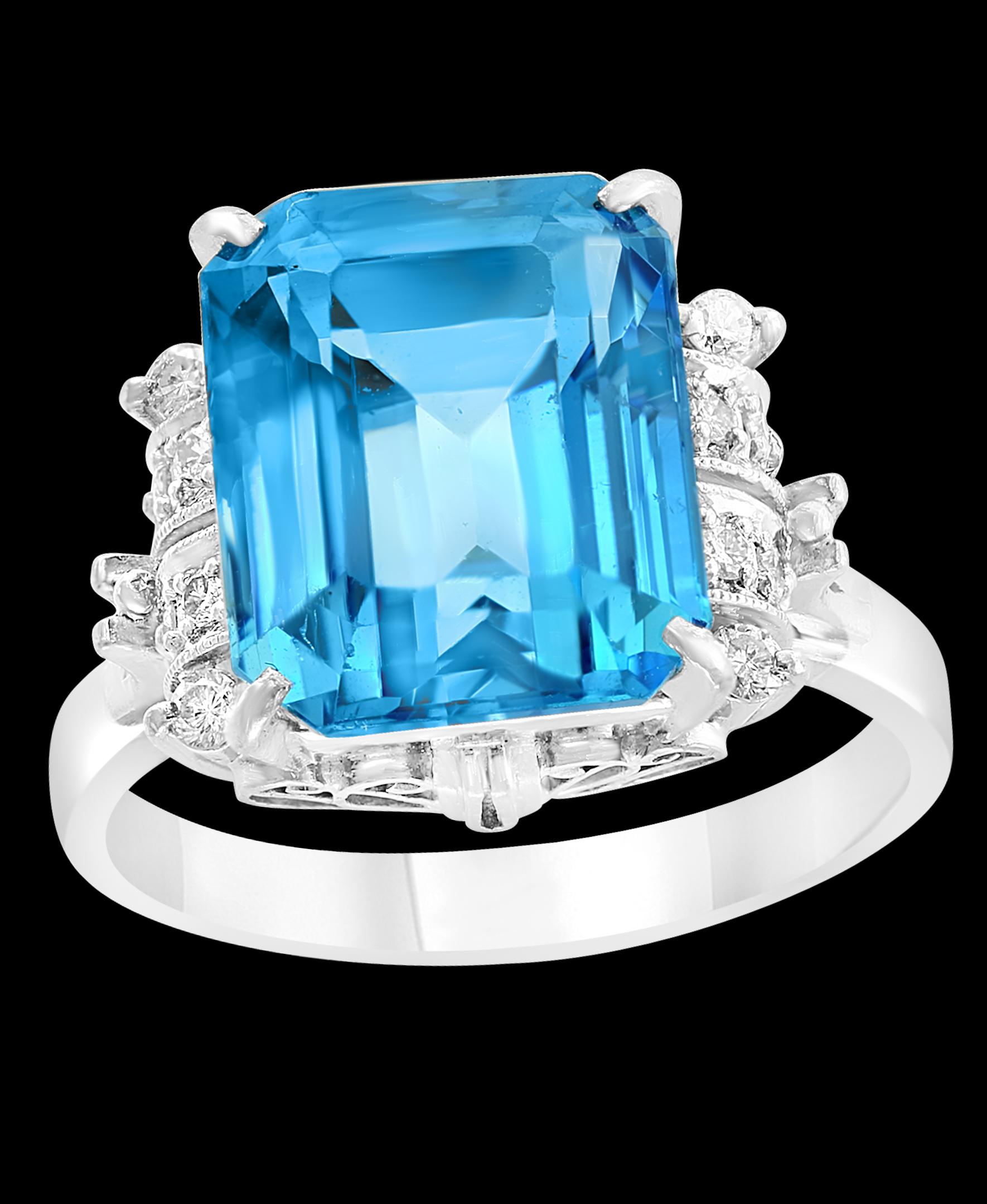 5,8 Karat feinster blauer Topas Diamant Platin Ring Nachlass für Damen oder Herren im Angebot