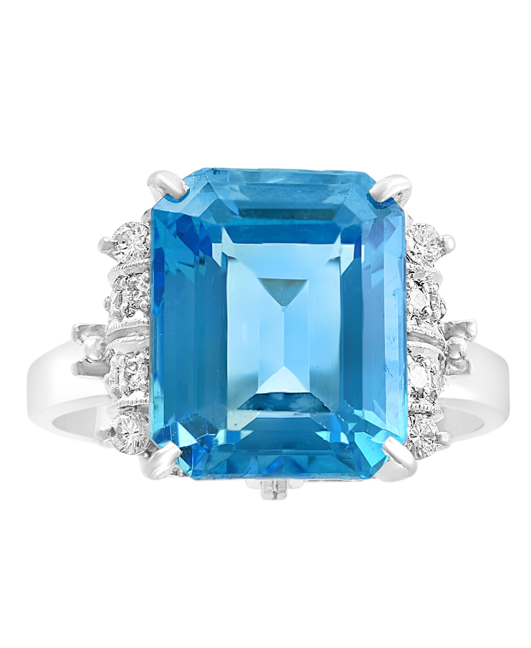 5,8 Karat feinster blauer Topas Diamant Platin Ring Nachlass im Angebot 1