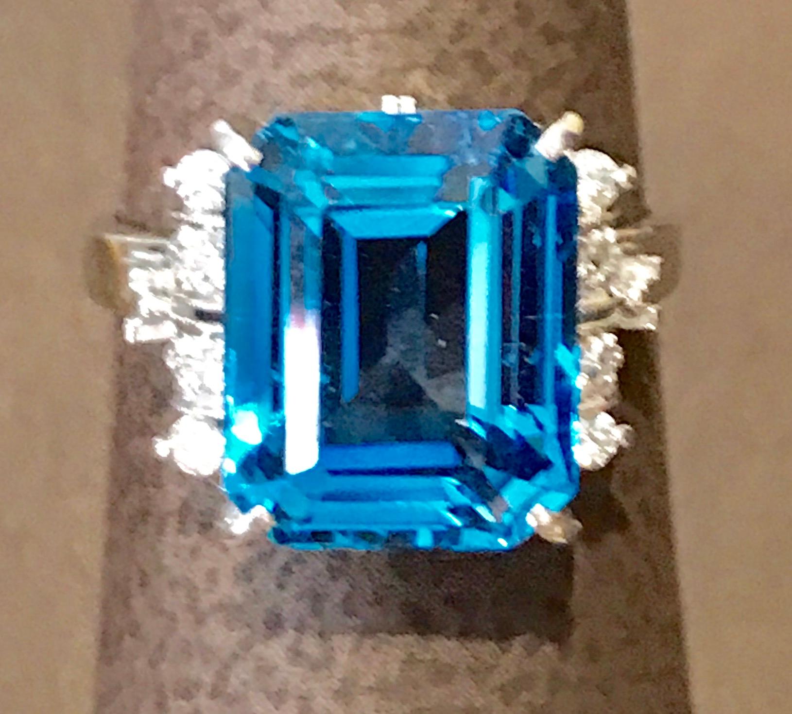 5.8 Carat Finest Blue Topaz Diamond Platinum Ring Estate In Excellent Condition For Sale In New York, NY