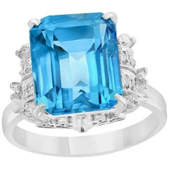 5.8 Carat Finest Blue Topaz Diamond Platinum Ring Estate