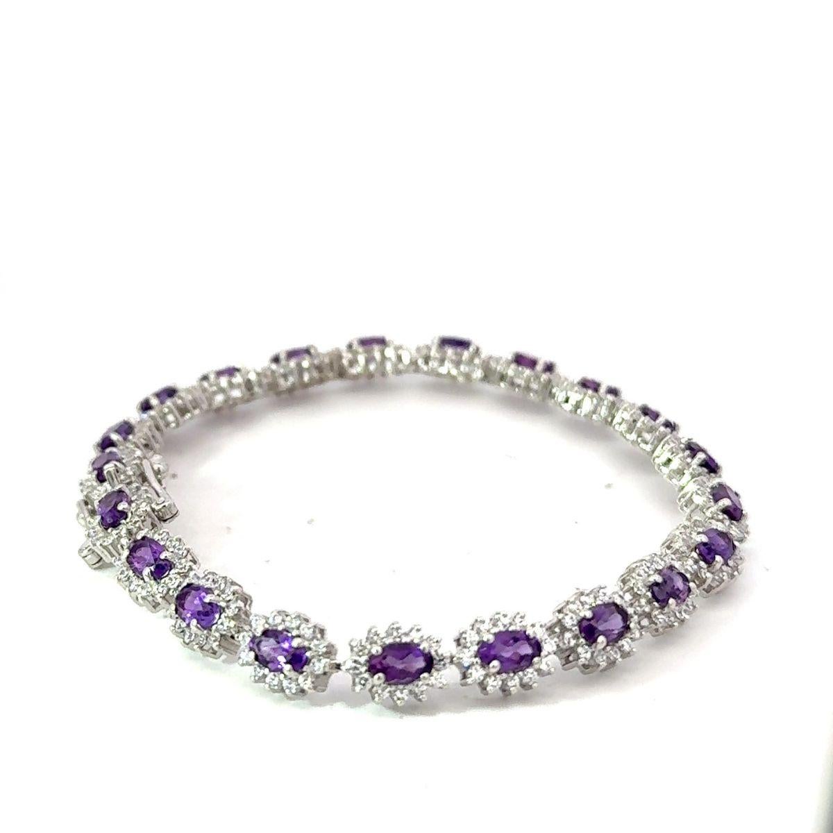 Modern Amethyst 5.8 Carat Halo CZ Tennis Wedding Bracelet in 925 Silver Jewelry for Her For Sale