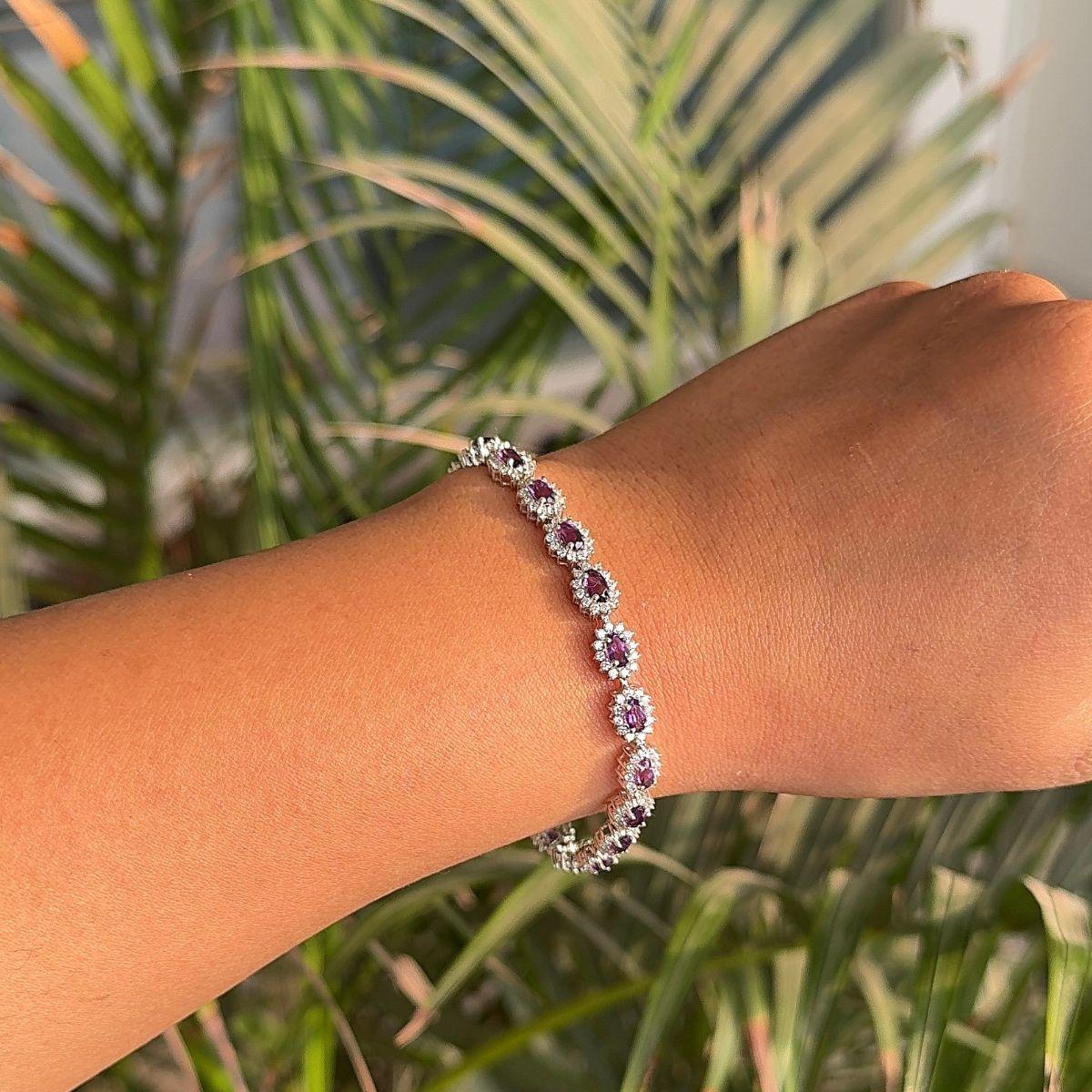 Oval Cut Amethyst 5.8 Carat Halo CZ Tennis Wedding Bracelet in 925 Silver Jewelry for Her For Sale