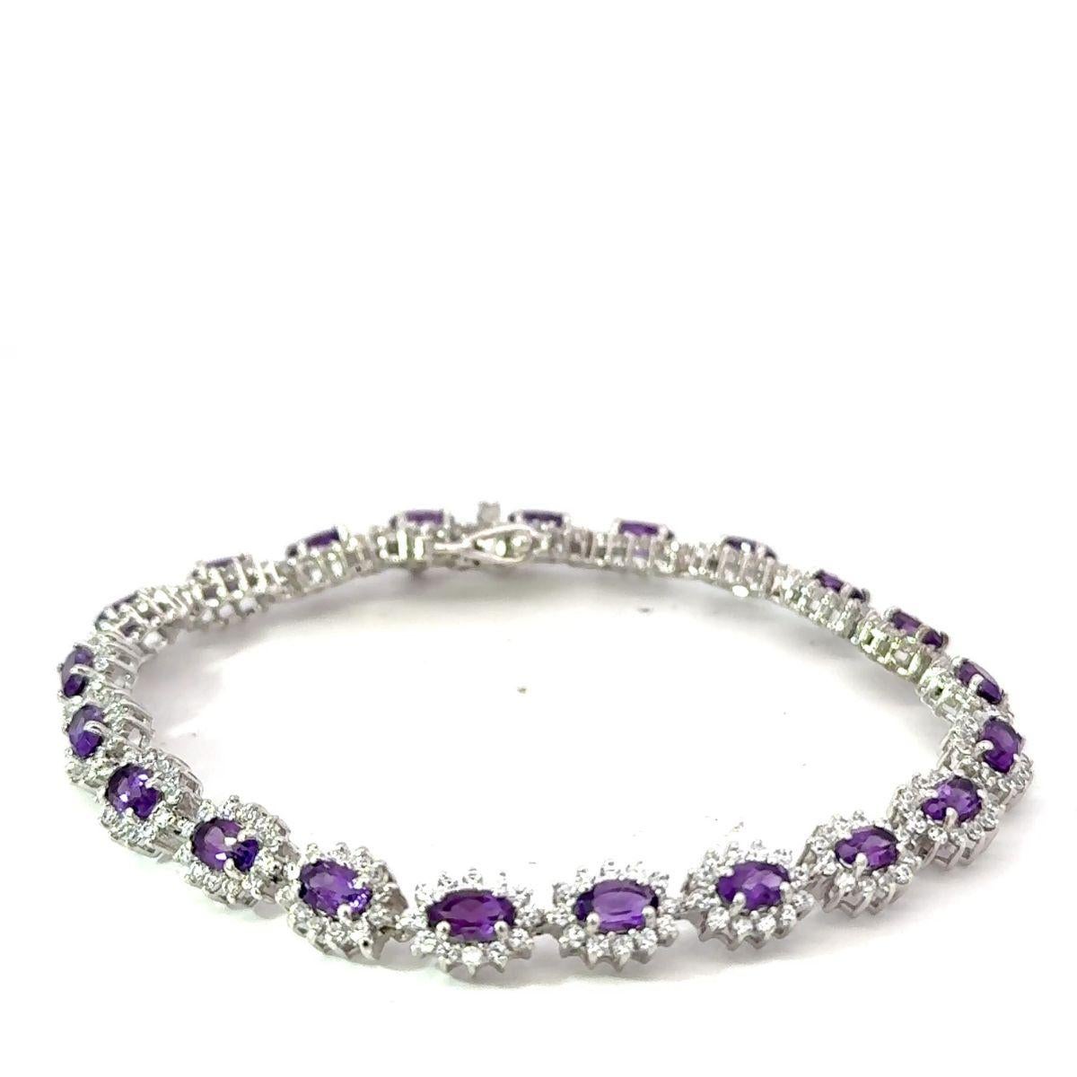 Amethyst 5.8 Carat Halo CZ Tennis Wedding Bracelet in 925 Silver Jewelry for Her In New Condition For Sale In New York, NY
