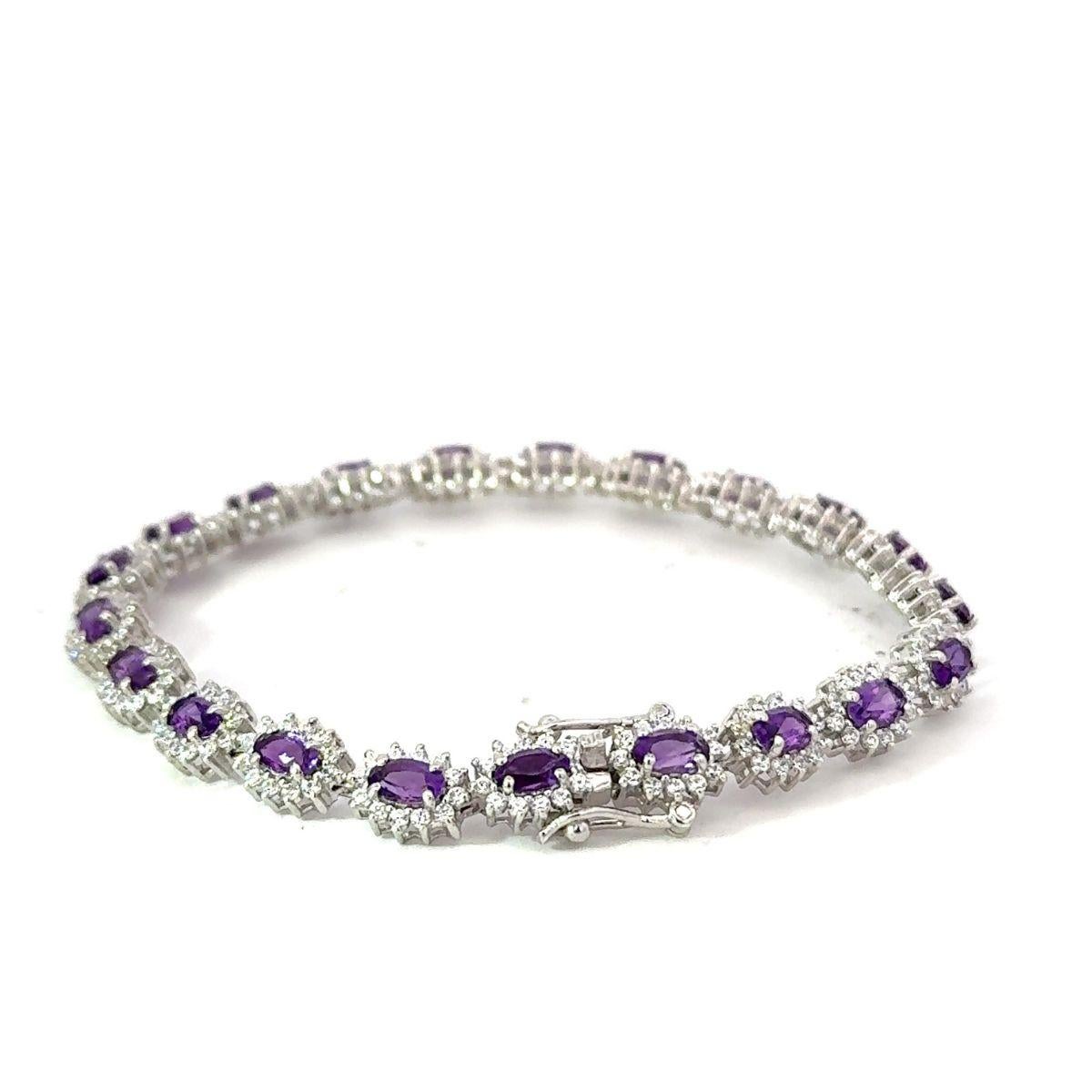 Amethyst 5.8 Carat Halo CZ Tennis Wedding Bracelet in 925 Silver Jewelry for Her For Sale 1