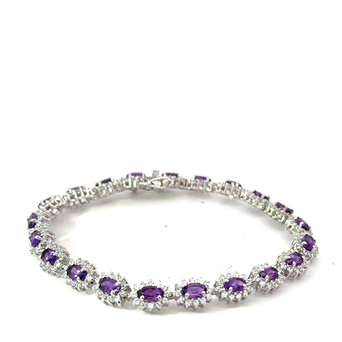 Amethyst 5.8 Carat Halo CZ Tennis Wedding Bracelet in 925 Silver Jewelry for Her For Sale 3