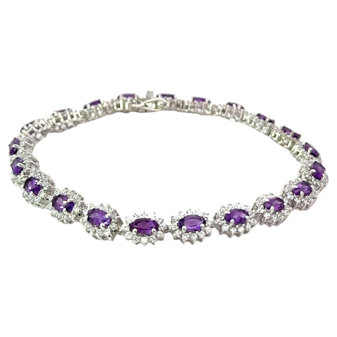 Amethyst 5.8 Carat Halo CZ Tennis Wedding Bracelet in 925 Silver Jewelry for Her For Sale