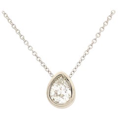 .58 Carat Natural Pear Diamond Bezel Set in 14 Karat White Gold Necklace SI1/H