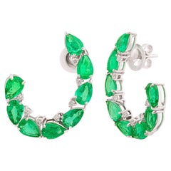 5.8 Carat Pear Zambian Emerald Earrings Diamond Solid 18k White Gold