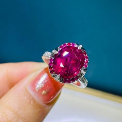 5.8 Carat Red Tourmaline Diamond Ring 18k White Gold