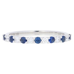 .58 Carat Round Cut Sapphire and Diamond Ring, 14 Karat White Gold Wedding Band