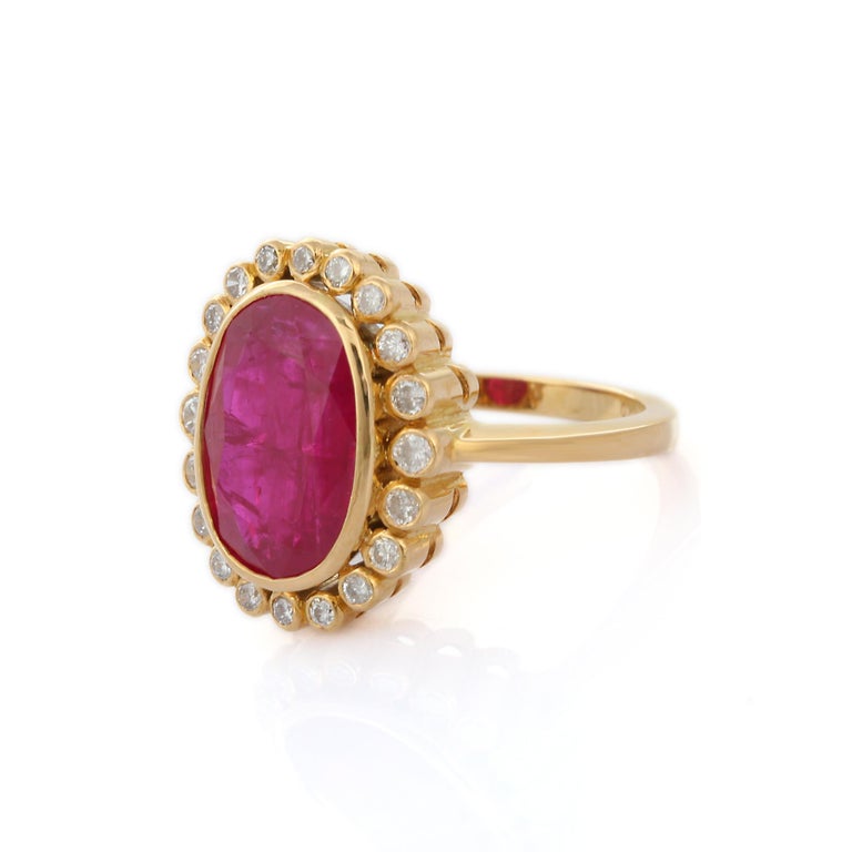 For Sale:  5.8 Carat Ruby Cocktail Ring in 18K Yellow Gold with Diamonds 3