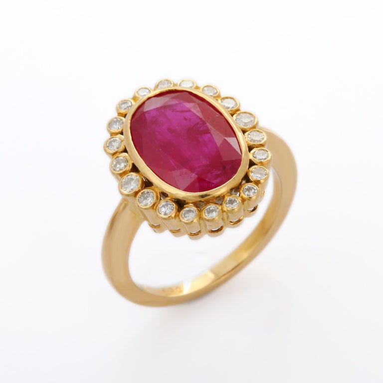 For Sale:  5.8 Carat Ruby Cocktail Ring in 18K Yellow Gold with Diamonds 6