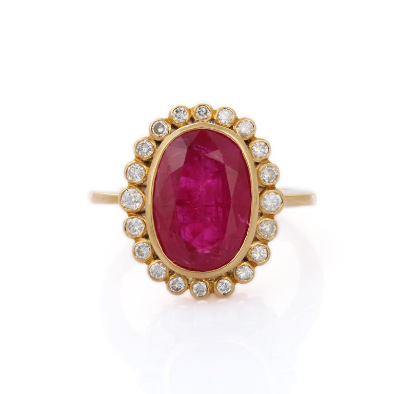 For Sale:  5.8 Carat Ruby Cocktail Ring in 18K Yellow Gold with Diamonds 8