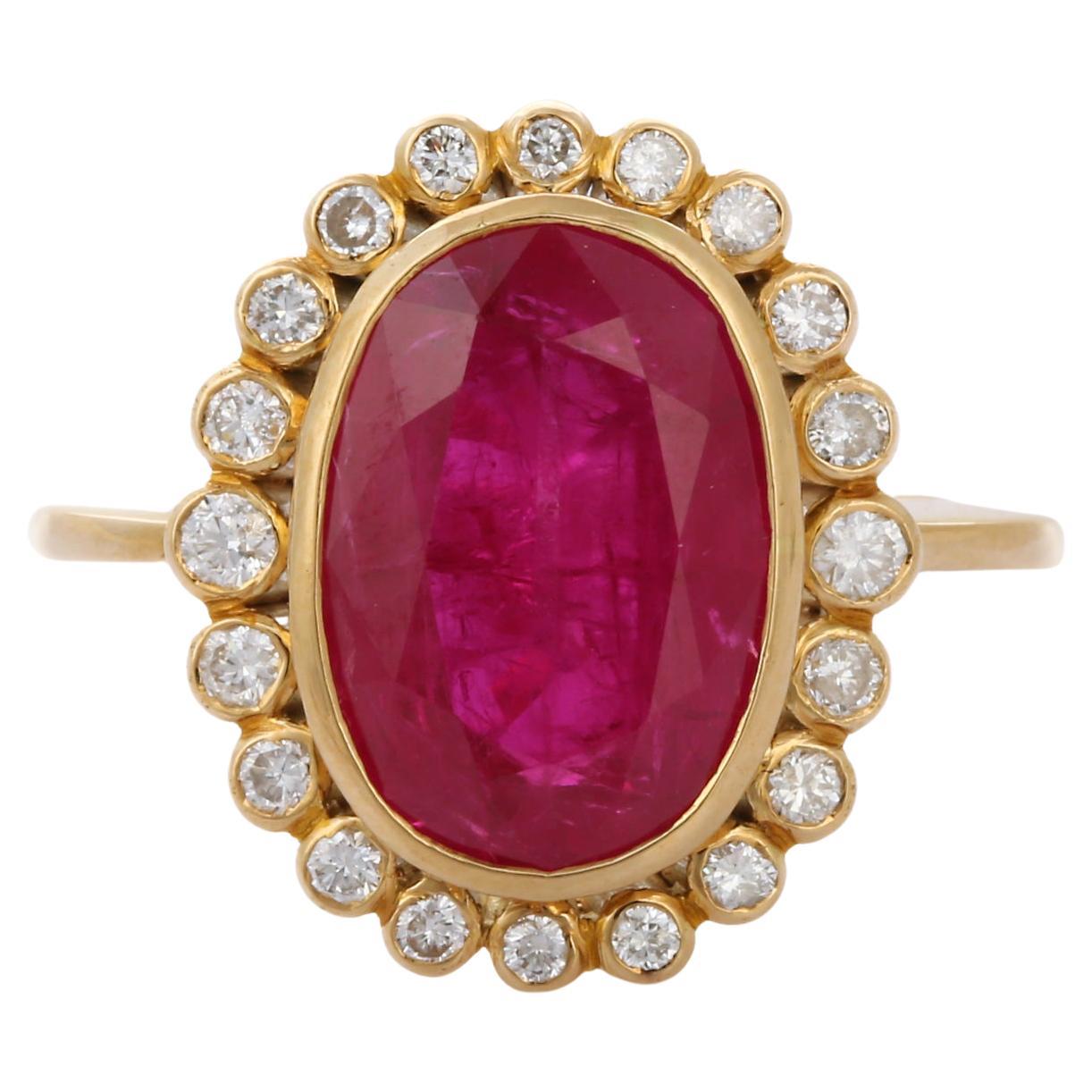 5.8 Carat Ruby Cocktail Ring in 18K Yellow Gold with Diamonds