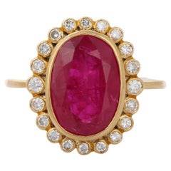 5.8 Carat Ruby Cocktail Ring in 18K Yellow Gold with Diamonds