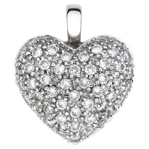 .58 Carat Total Weight Diamond 18K Puffed Heart Pendant For Sale