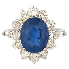  5.8 Carat Burma Blue Sapphire & Diamond Ring in 14K White Gold