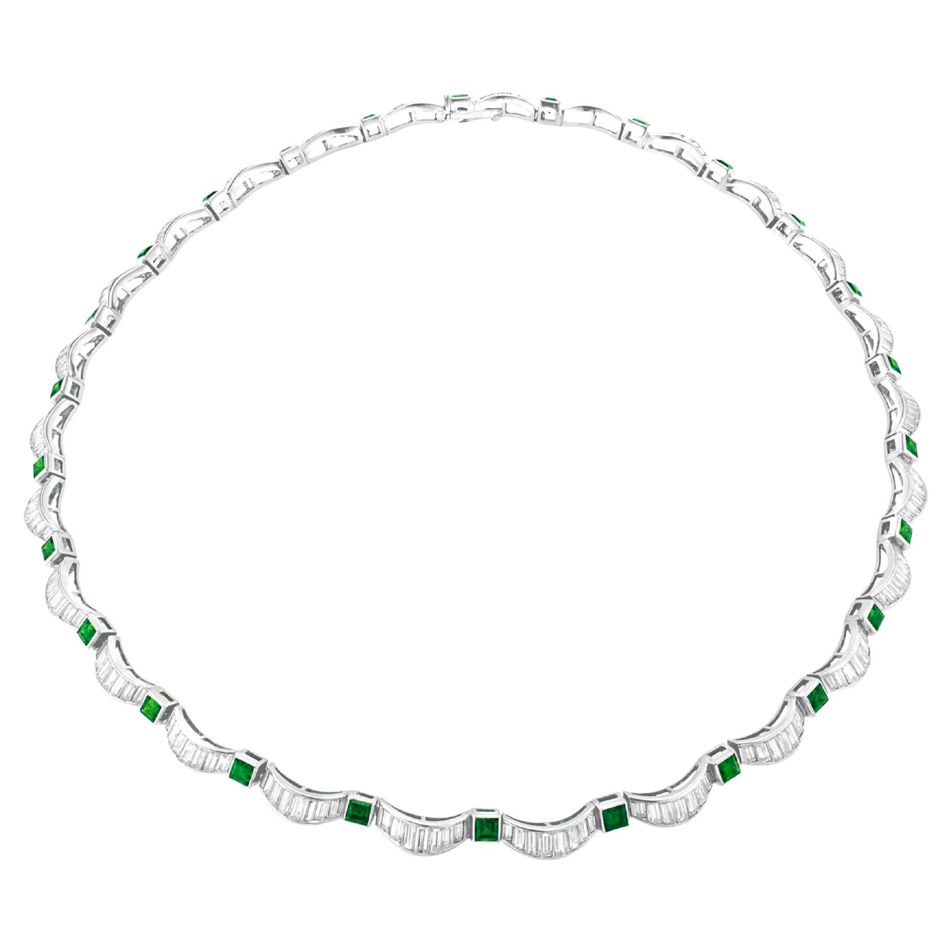 58 Ct. Emerald Baguette Diamond Choker Necklace