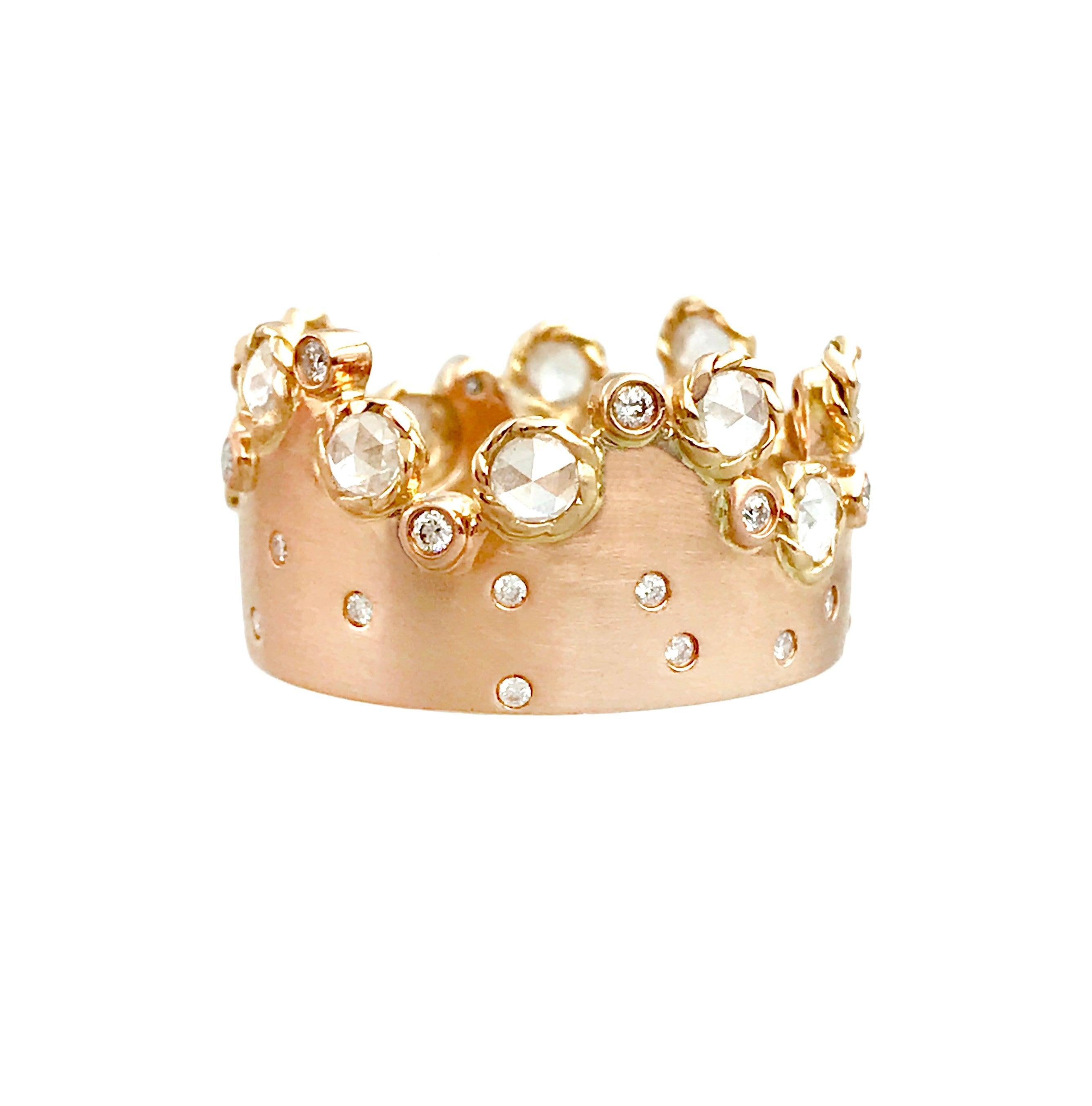 For Sale:  5.8 Gram 0.843 Carat 14 Karat Rose Gold Rose Cut Diamond Crown Ring, in-Stock 2