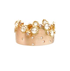 5.8 Gram 0.843 Carat 14 Karat Rose Gold Rose Cut Diamond Crown Ring, in-Stock