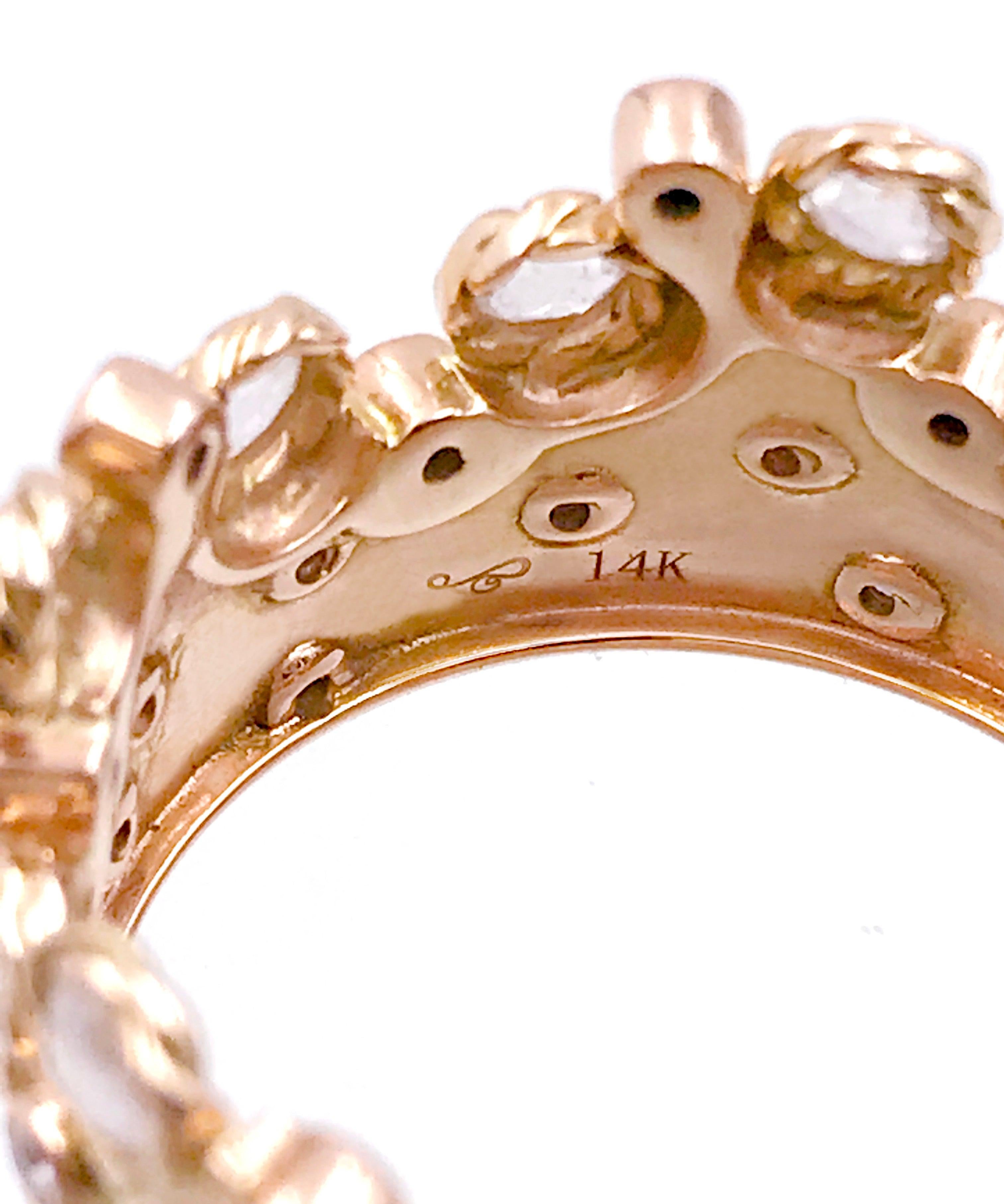 For Sale:  5.8 Gram 0.843 Carat 14 Karat Rose Gold Rose Cut Diamond Crown Ring, in-Stock 4