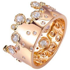 5.8 Gram 0.843 Carat 14 Karat Rose Gold Rose Cut Diamond Crown Ring, in-Stock