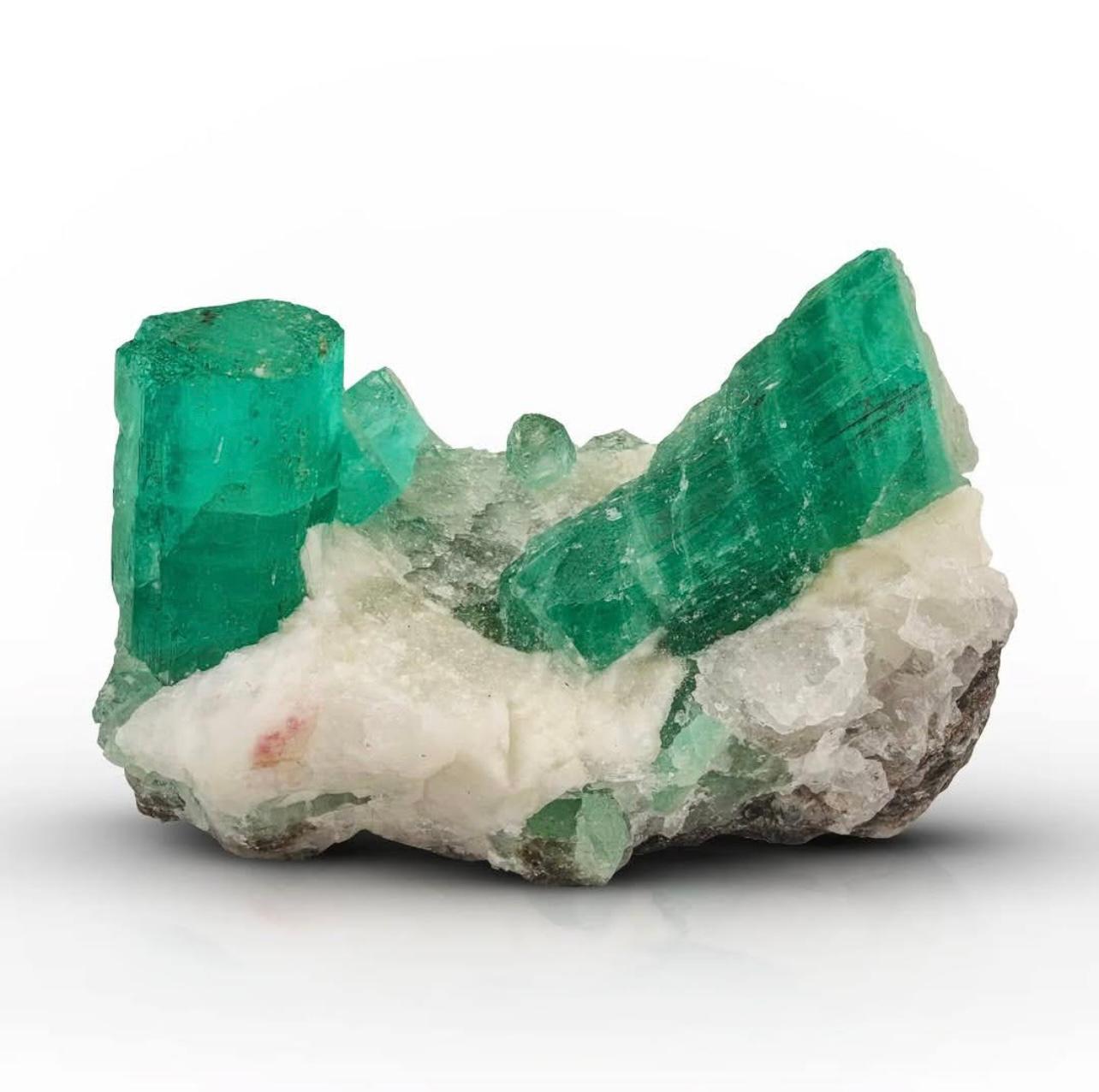 Contemporary 58 Grams Vibrant Green Emerald Crystals On Calcite Matrix From Pakistan For Sale