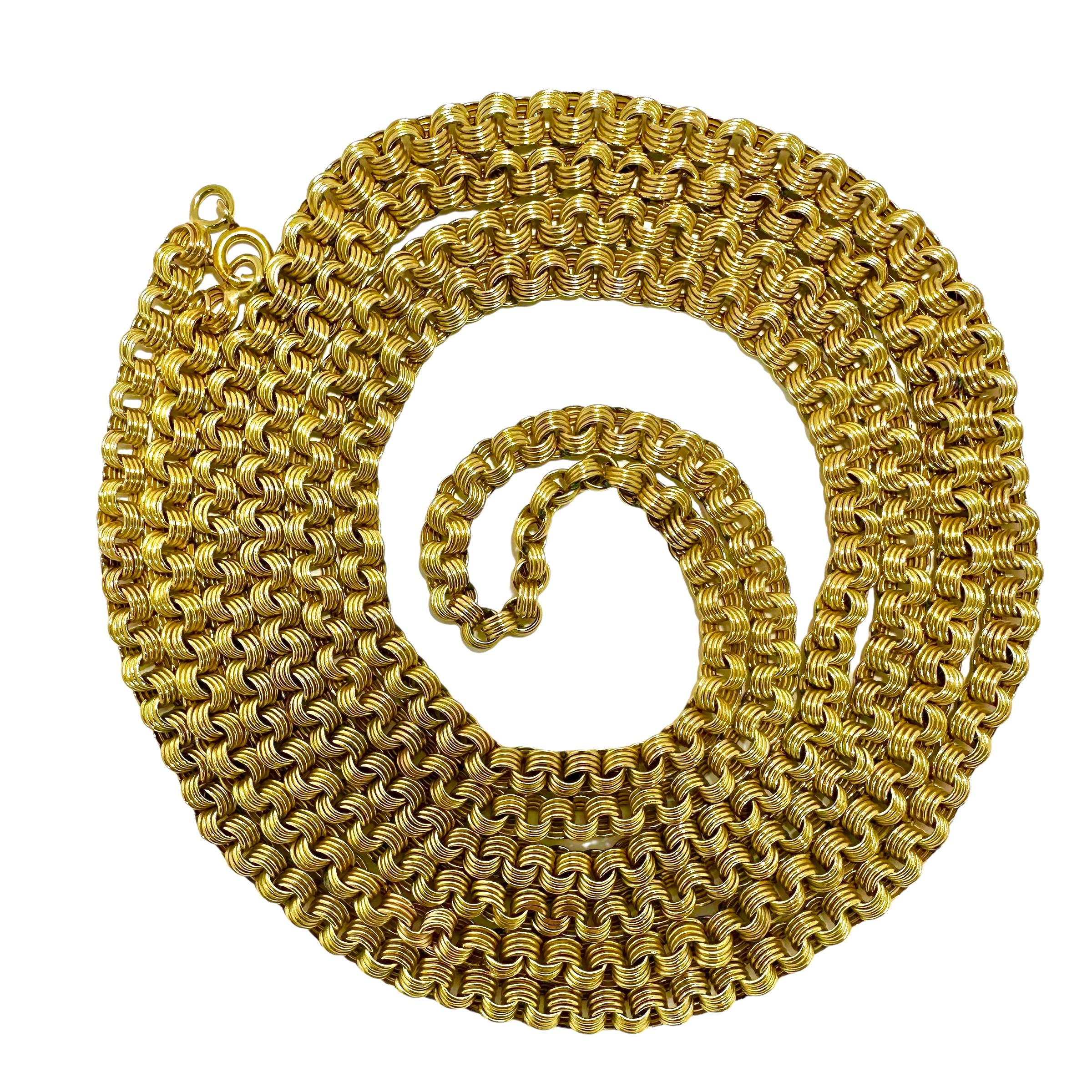 58 Inches Long Vintage 14k Yellow Gold Necklace In Good Condition For Sale In Palm Beach, FL