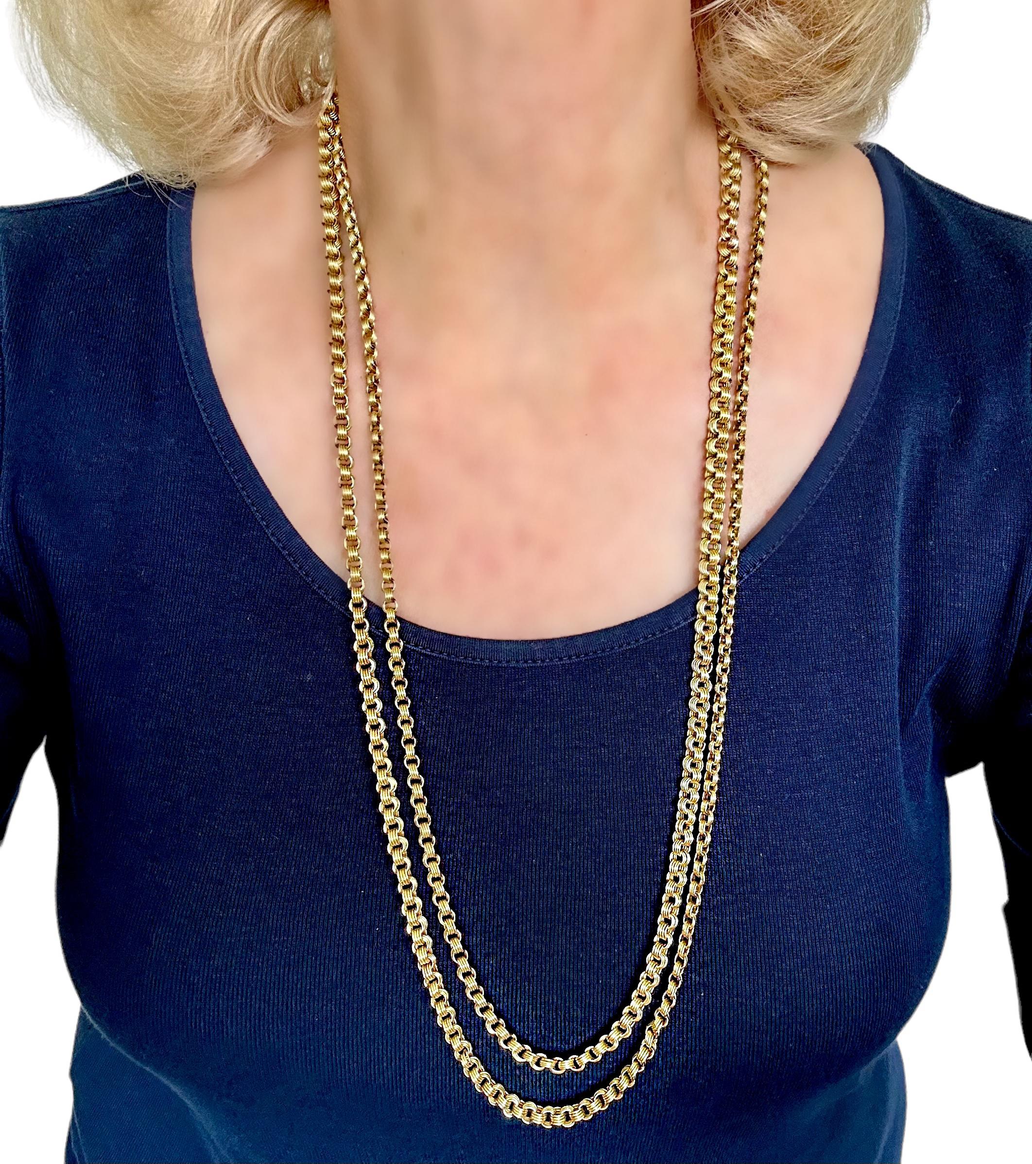 58 Inches Long Vintage 14k Yellow Gold Necklace For Sale 5