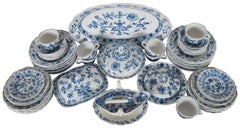 58 Pc Vintage Meissen Flow Blue Onion China Set Oval Mark Germany Oval Mark