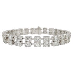 Doppelreihiges Tennisarmband mit 5,80 Karat Baguette- und rundem Brillantschliff 18 Karat