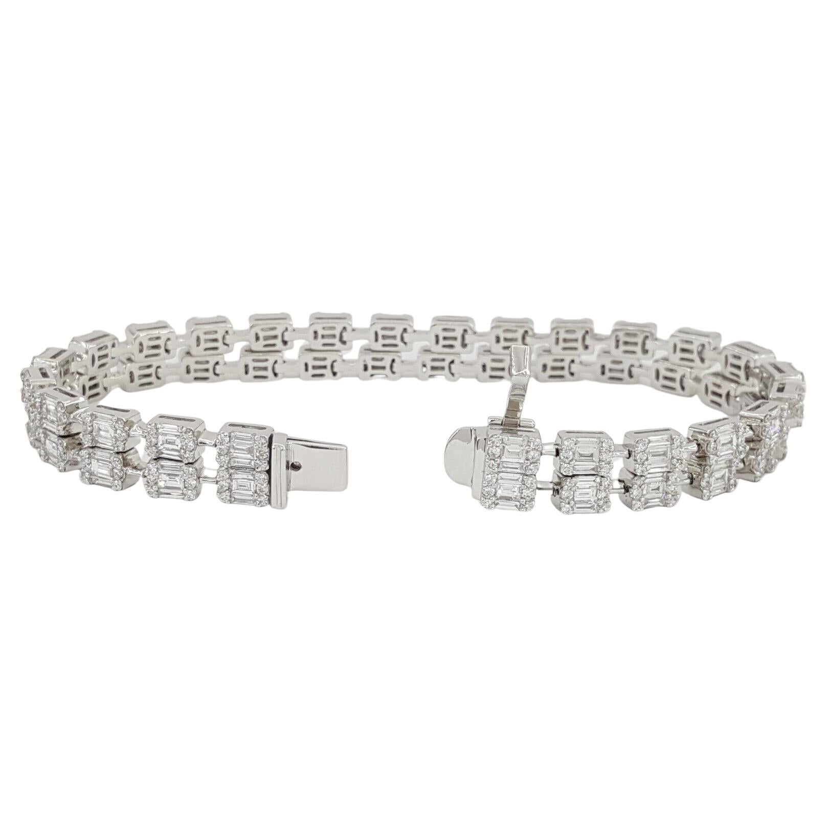  5.80 ct Total Weight Round Brilliant & Baguette Cut Diamond Two-Row Tennis Bracelet. 
