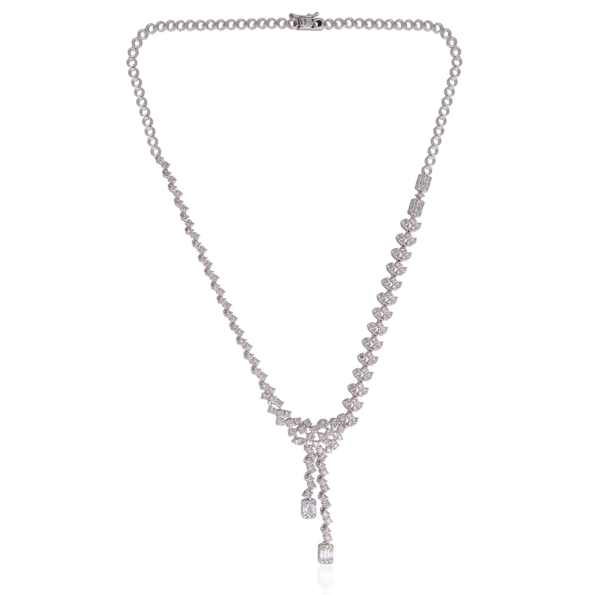 Modern Natural 5.80 Carat Baguette Diamond Lariat Necklace Solid 14k White Gold Jewelry For Sale