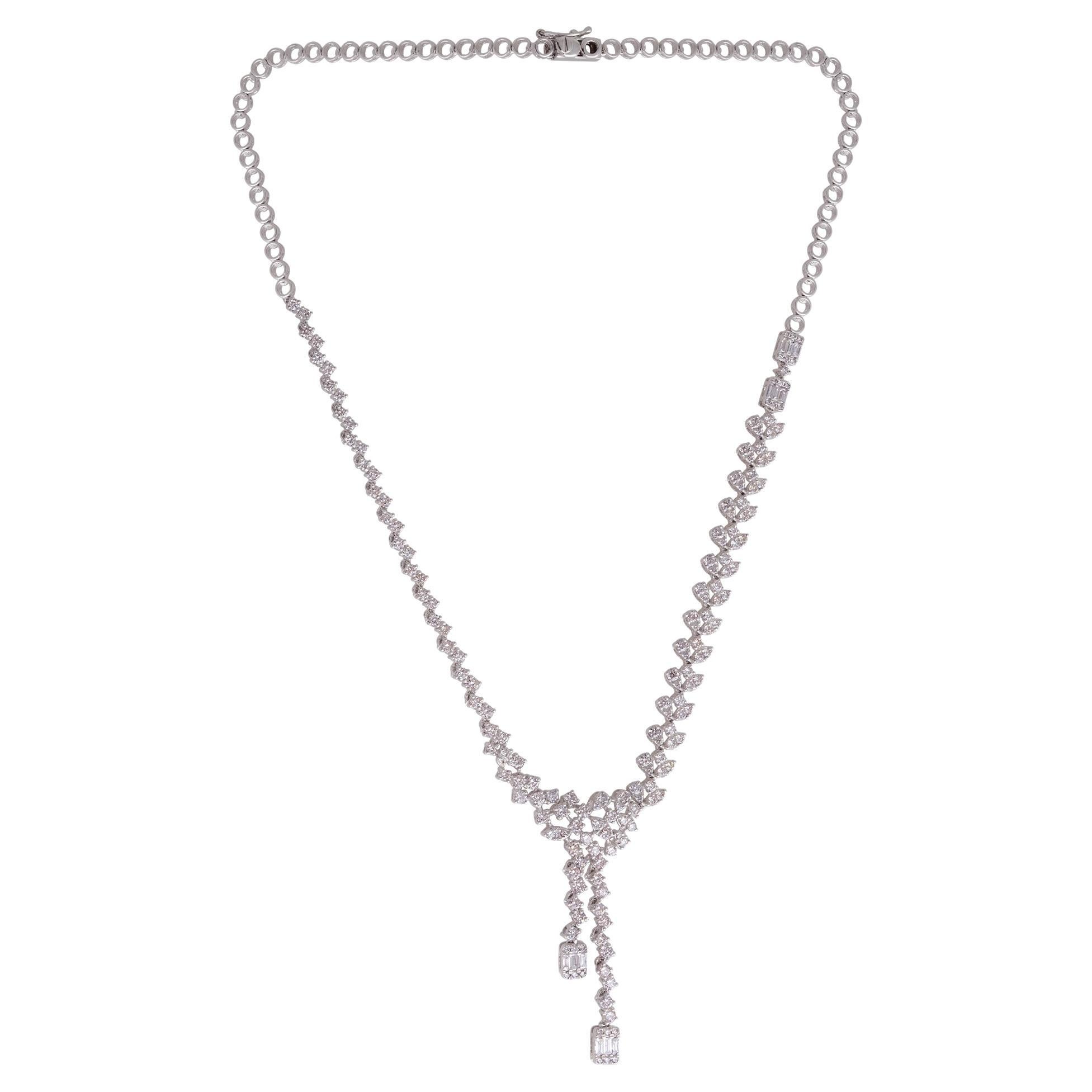 Natural 5.80 Carat Baguette Diamond Lariat Necklace Solid 14k White Gold Jewelry For Sale