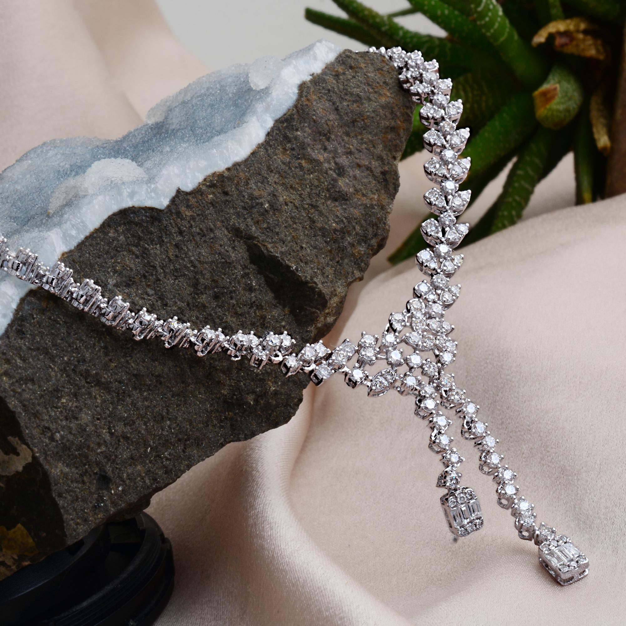 Moderno Collana Lariat con diamanti baguette da 5,80 carati in oro bianco massiccio 18 ct. in vendita