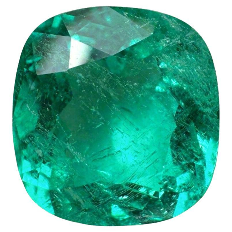 5.80 Carat Certified Fine Bluish Green Colombian Emerald - Chivor Cushion Cut