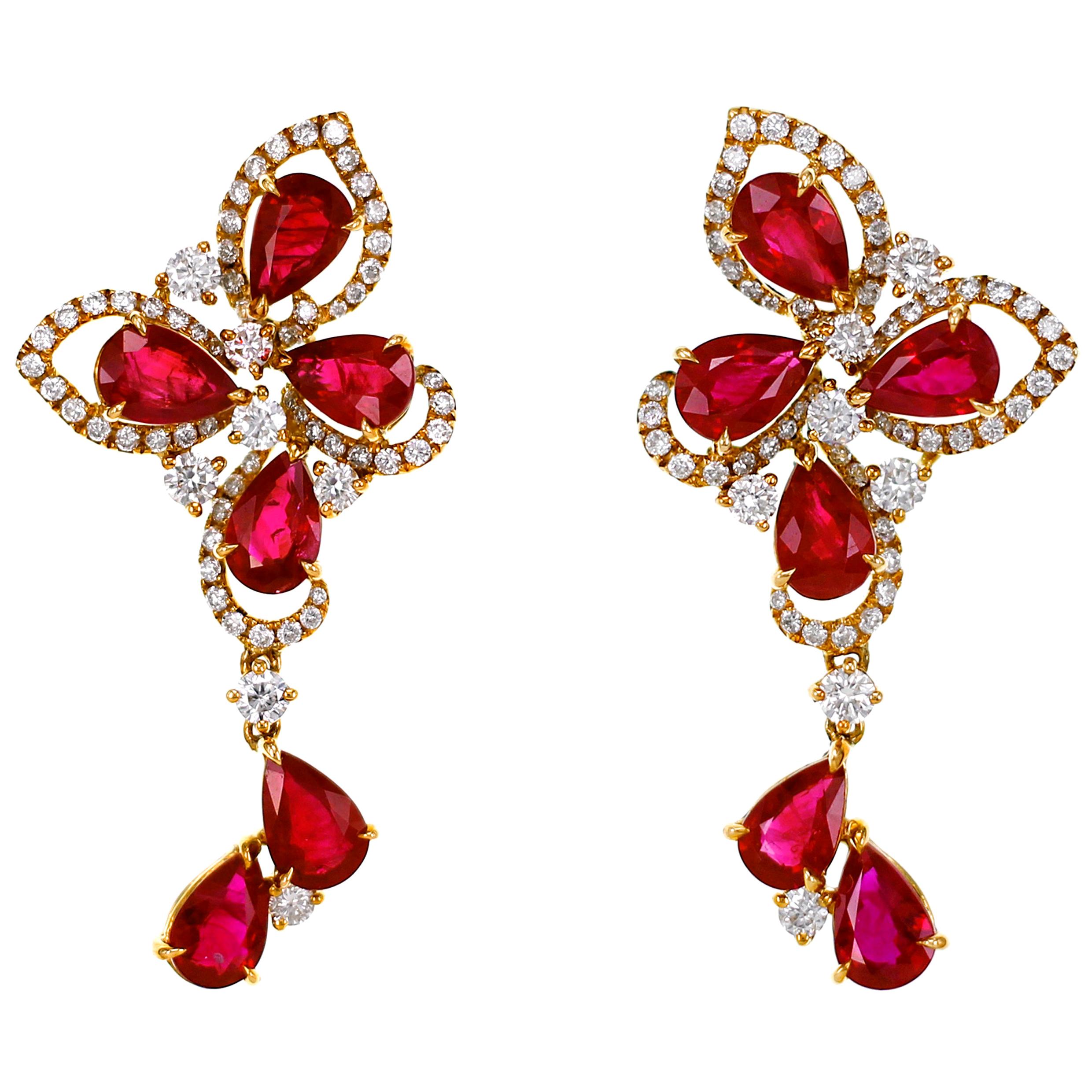 5.80 Carat Crimson Ruby Diamond Cocktail Earring