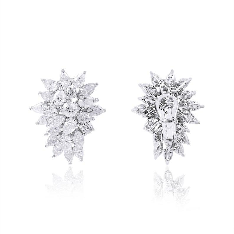 Contemporary 5.80 Carat Diamond 14 Karat White Gold Cluster Earrings For Sale