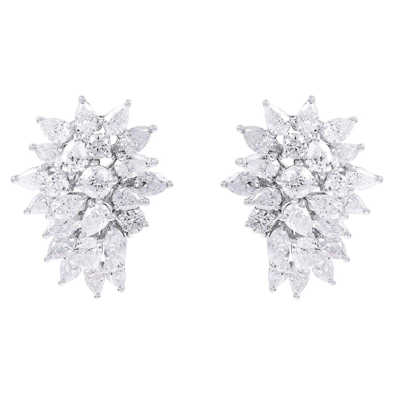 5.80 Carat Diamond 14 Karat White Gold Cluster Earrings For Sale