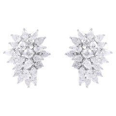 Boucles d'oreilles en or blanc 14 carats avec grappe de diamants de 5,80 carats