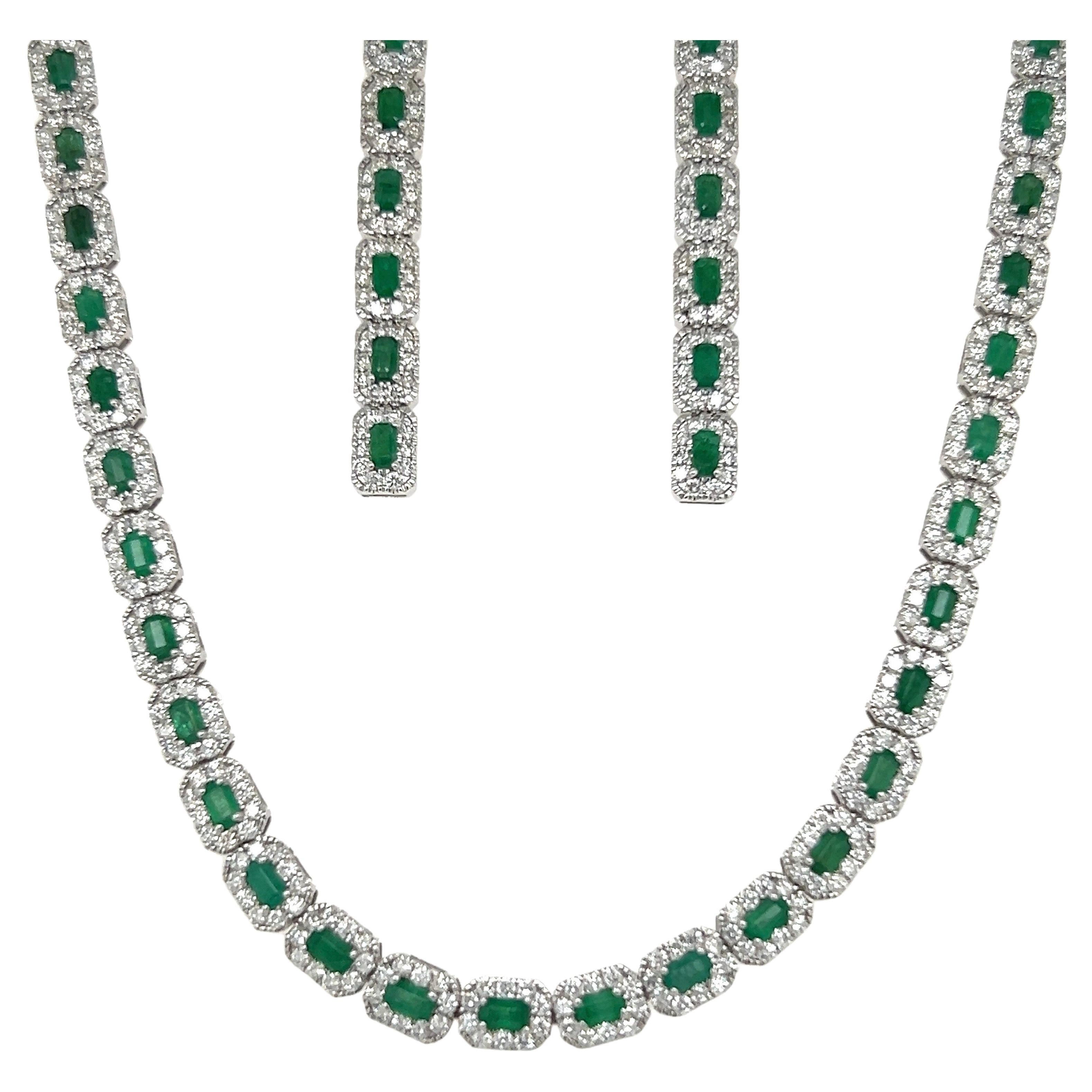 5.80 Carat Emerald Necklace Earrings Set