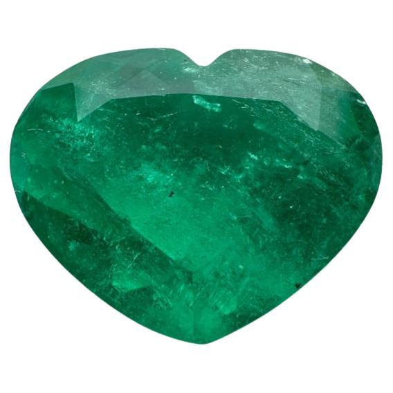 5.80 Carat Heart-Cut Colombian Emerald  Bright Green Loose Natural Gemstone For Sale