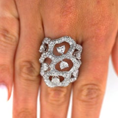 5.80 Carat Heart & Round Diamond Pavé Open Lattice 18K White Gold Cocktail Ring