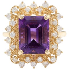 5,80 Quilates Impresionante Anillo de Amatista Natural y Diamante en Oro Macizo de 14 Kilates
