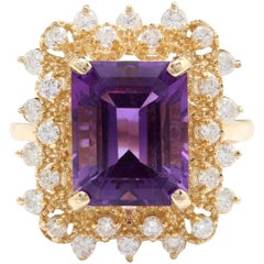 5.80 Carat Impressive Natural Amethyst and Diamond 14 Karat Solid Gold Ring