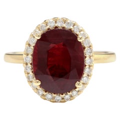 Bague impressionnante en or jaune 14 carats avec rubis rouge de 5,80 carats et diamants naturels