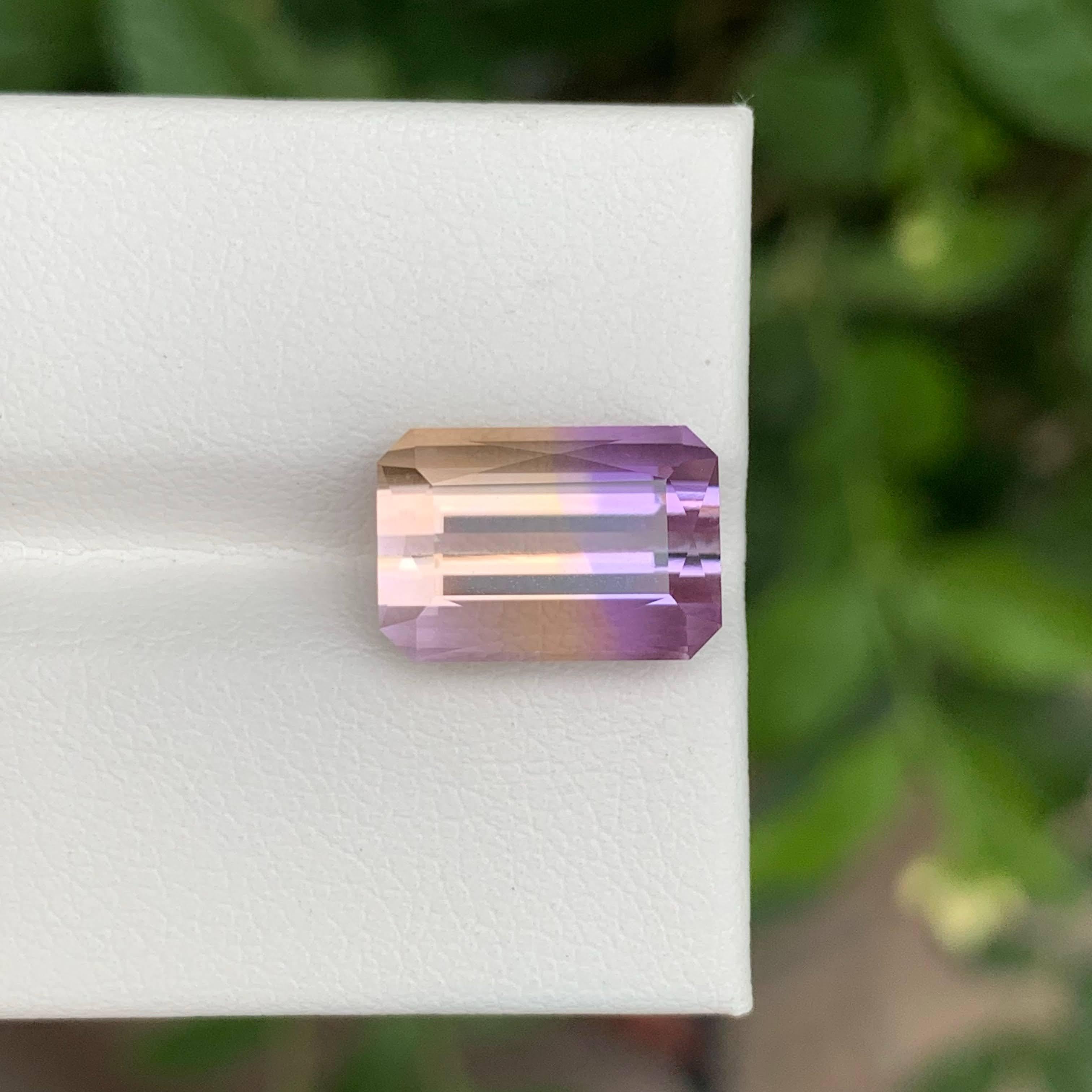 5.80 Carat Loose Bicolor Ametrine Stone Emerald Cut Natural Bolivian Gemstone en vente 1