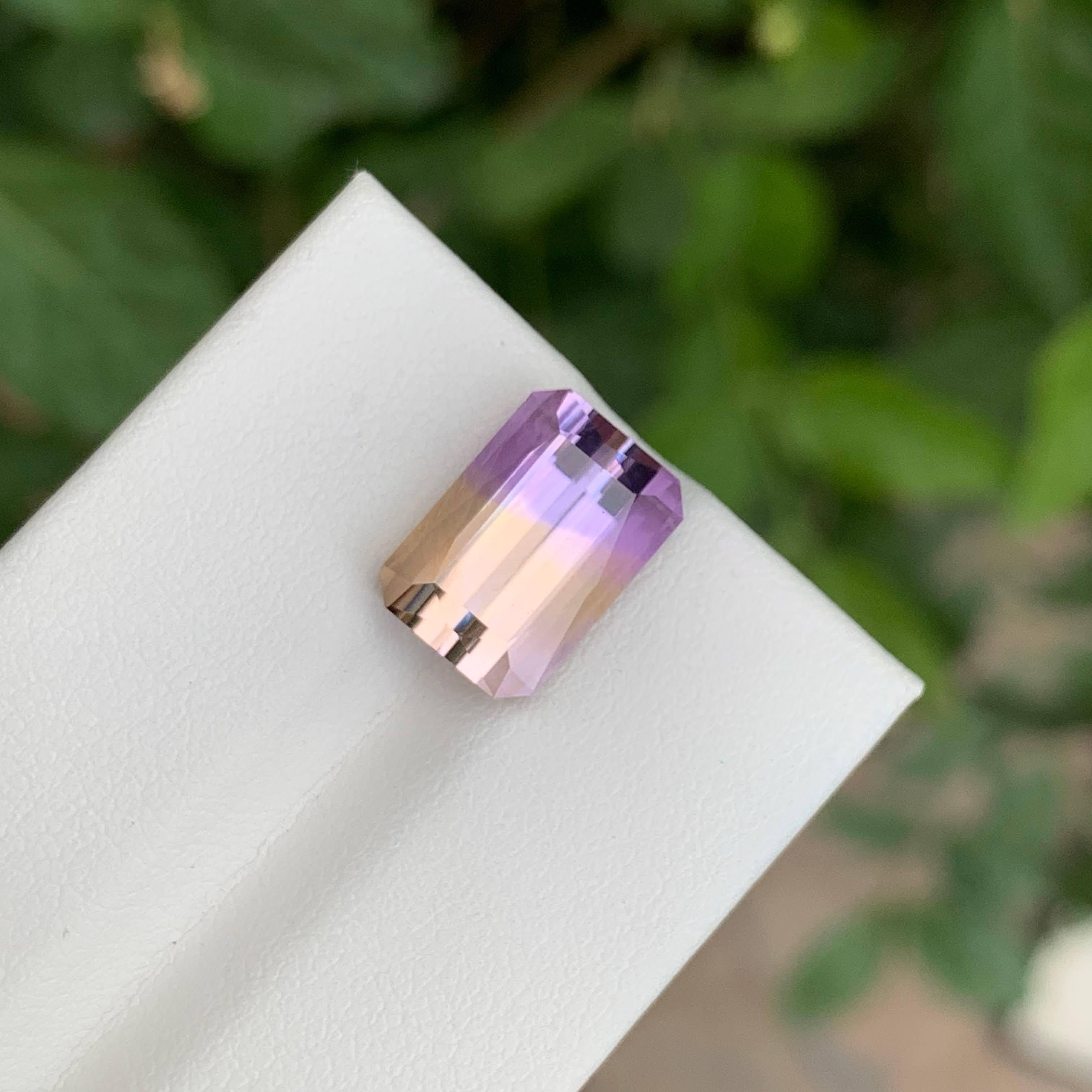 5.80 Carat Loose Bicolor Ametrine Stone Emerald Cut Natural Bolivian Gemstone en vente 3