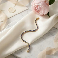 5.80 Carat Natural Blue Sapphire Bezel Set Tennis Bracelet 14K Yellow Gold