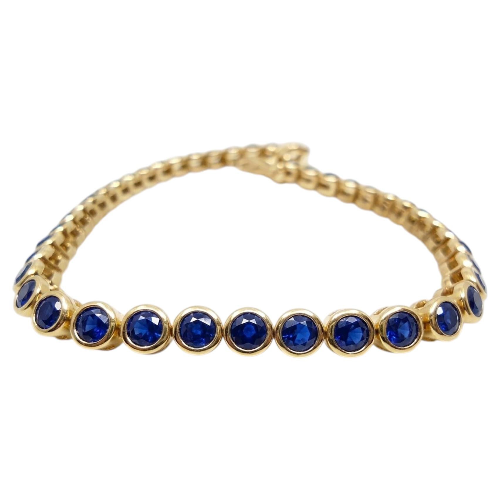 Zafiro azul natural de 5,80 quilates Bisel engastado Pulsera de tenis Oro amarillo de 14 quilates